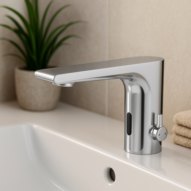 Aquadesign Сензорен кран електронен мивков кран на батерии или мрежово захранване хром 1208958186